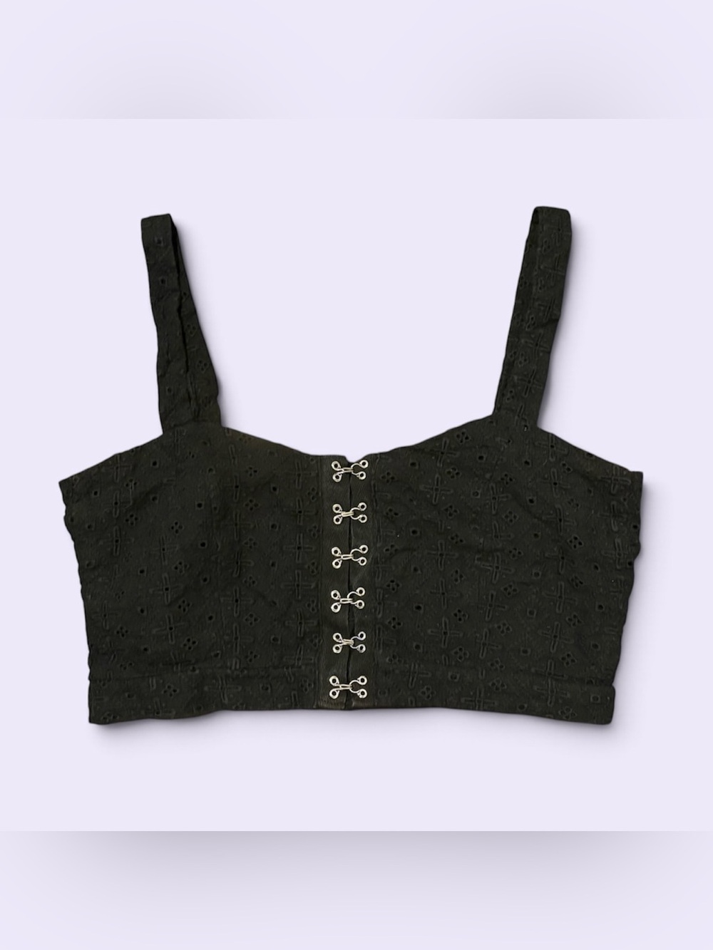 Disturbia US Size 4 Freya Broderie Bralette Black Eyelet Hook-Front Crop Top